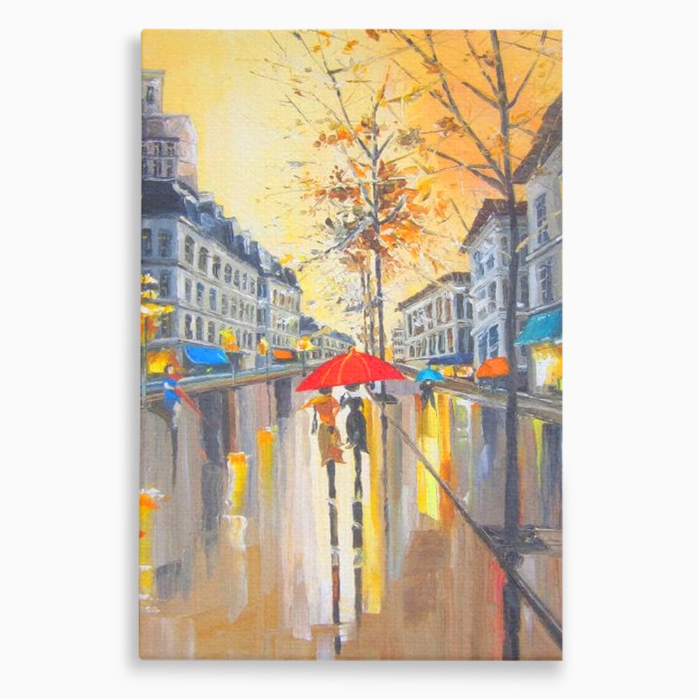 Tablou canvas cu tablou canvas cu peisaj urban ploios, fara rama, pe sasiu de lemn